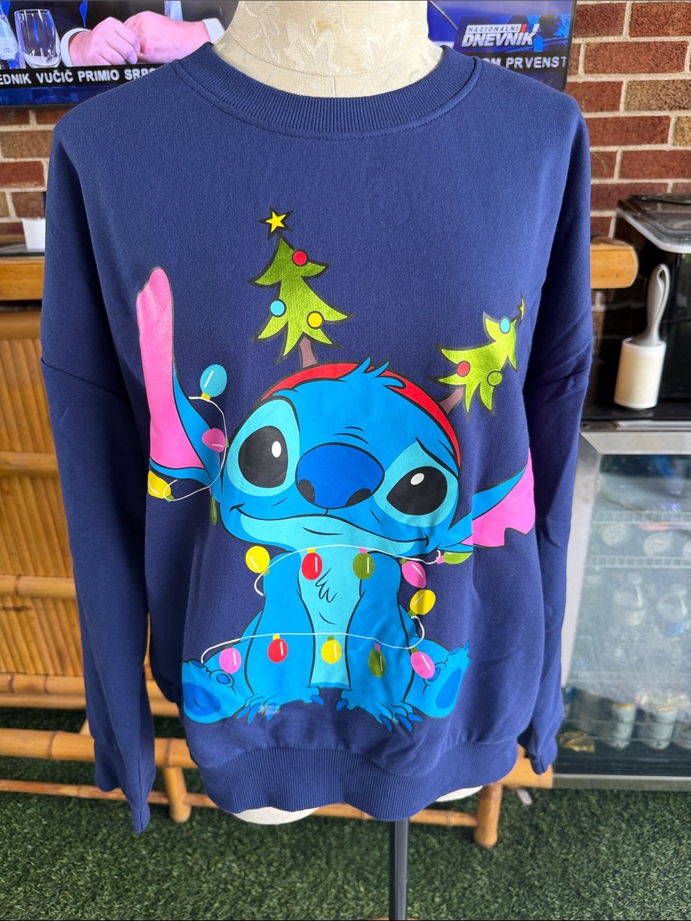Disney Navy Blue Stitch Holiday Crewneck Sweatshirt